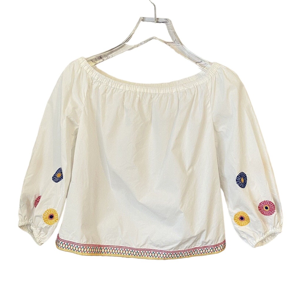 🌵 Madewell Women's White Embroidered Long Sleeve Off The Shoulder Top - Size XS
